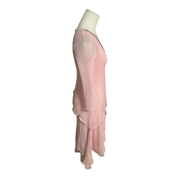 KOMAROV V-NECK EMBELLISHED LAYERED CHIFFON PINK DRESS SIZE S PARTY WEDDING EVENT - Picture 3 of 11